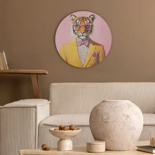 Tijger - Bril - Geel - Jasje Akoestische PET Vilt - Rond klein -sfeer1
