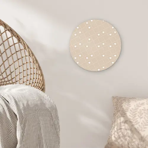 Beige - Wit - Hartjes - Patroon Wandcirkel plexiglas klein 852 -sfeer5