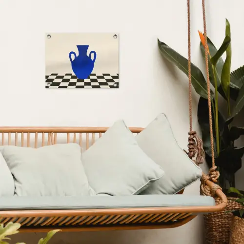 Vaas - Blauw - Geblokt - Modern tuinposter los doek klein -sfeer7