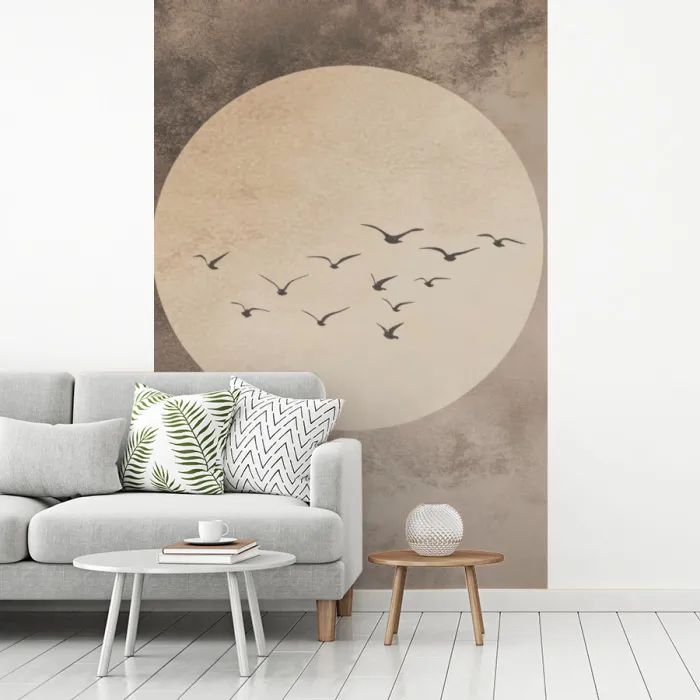 Vogel - Beige - Japandi fotobehang vinyl groot -woonkamer