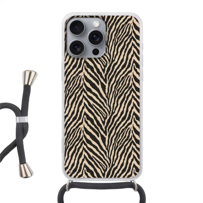Zebra - Klassiek - Zwart Hoesje iPhone 16 Pro Max met koord klein 804 -3d