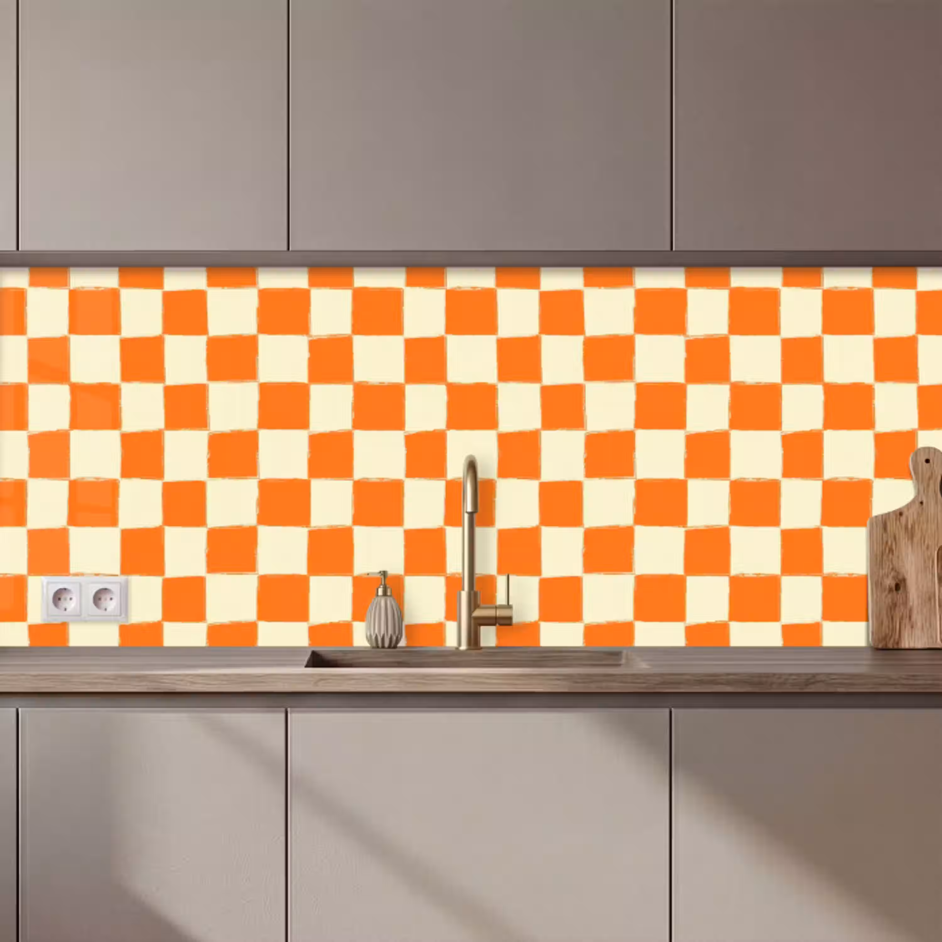 Schaak - Patroon - Oranje keuken achterwand 2 middel 871 zz_3dshopping