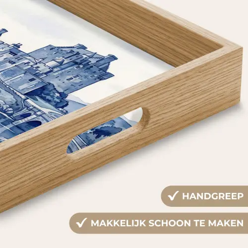 Schots - Kasteel - Blauw - Aquarel Dienblad Rechthoek middel -USP_HandgreepNL