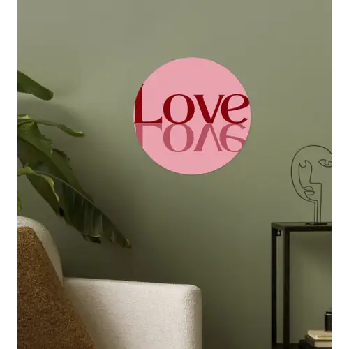 Love - Roze - Spiegeling Wandcirkel behangsticker klein -sfeer2