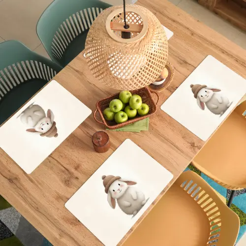 Konijn - Muts - Oren - Beige Placemat vinyl groot -zzsfeer5_Kitchenyeah-website