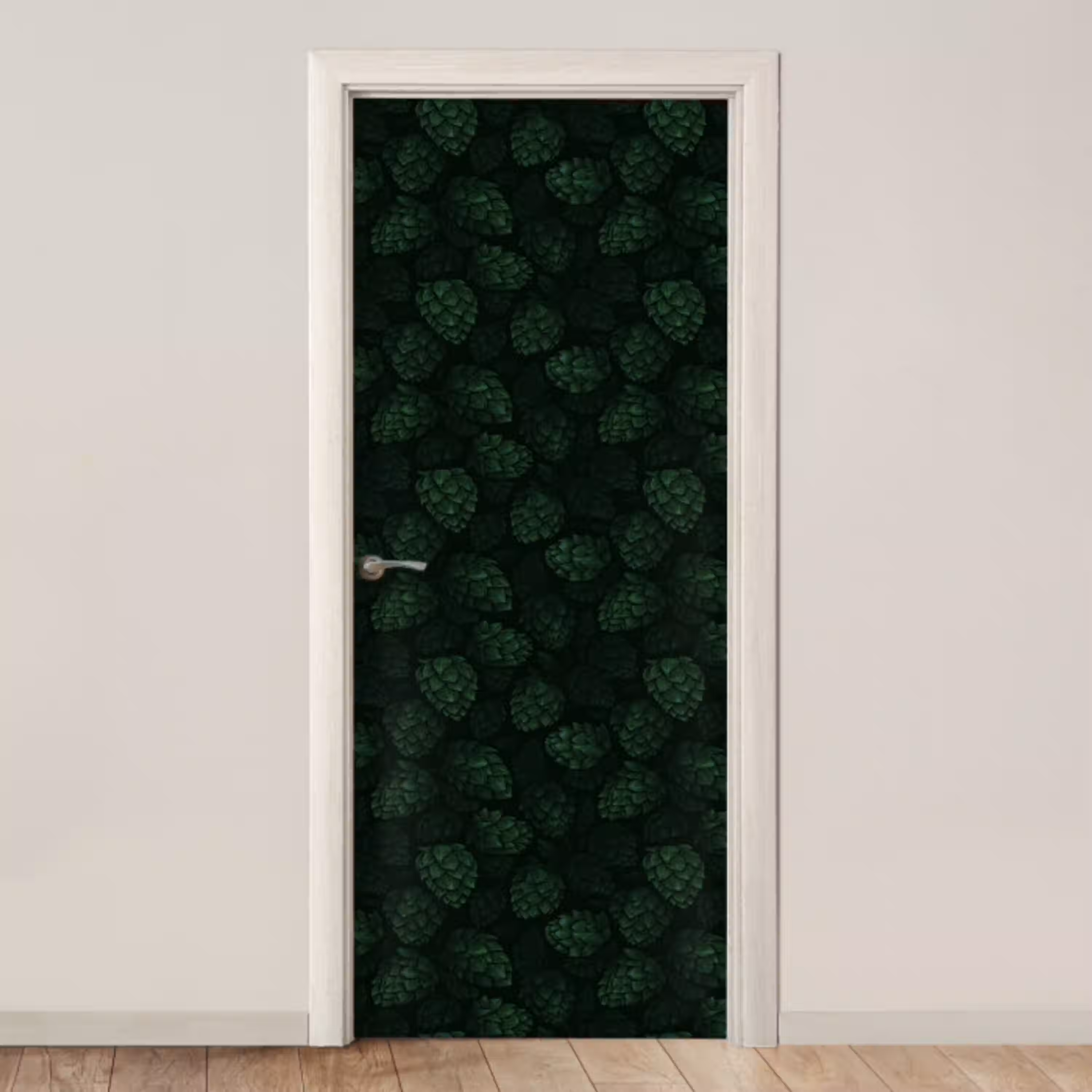 Donker - Groen - Hopbellen - Botanisch - Illustratie deurposter klein 289 -3d_beige