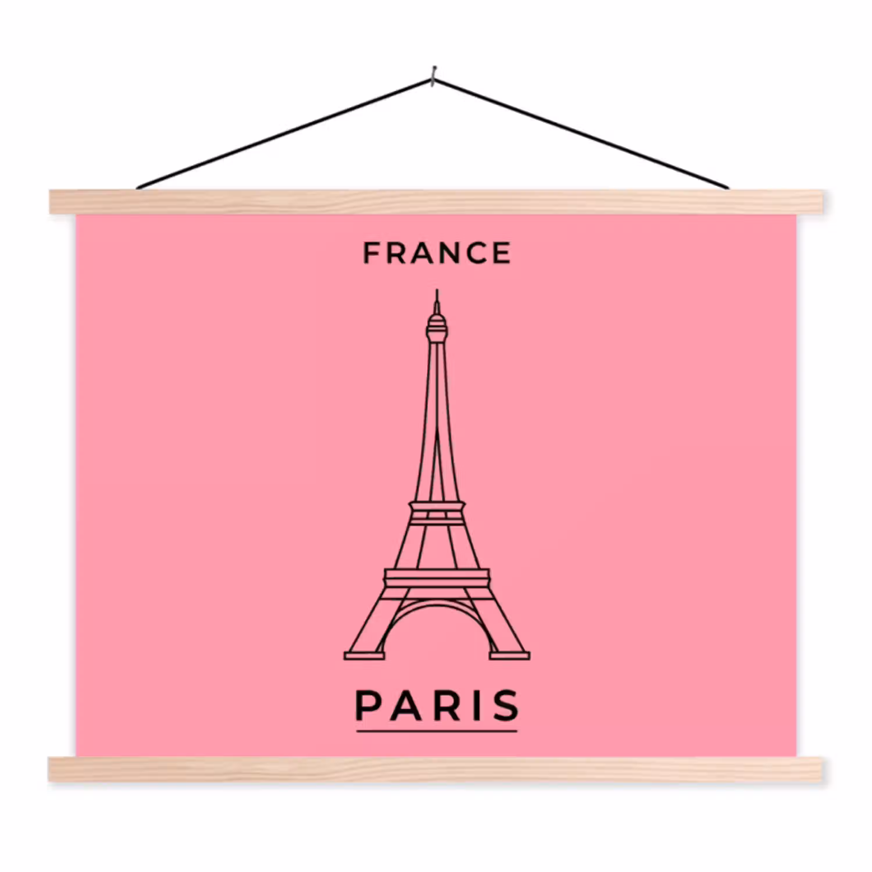 Eiffeltoren - Parijs - Architectuur - Minimalistisch - Roze textielposter latten blank klein -3d