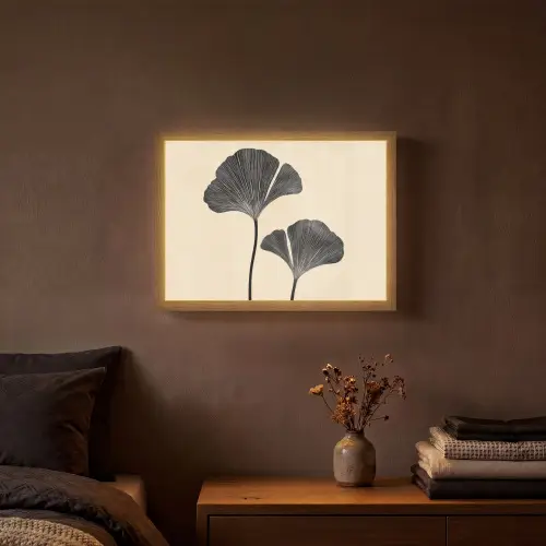 Bladeren - Minimalistisch - Zwart Light Box met batterij (Wandlamp) middel -sfeer4