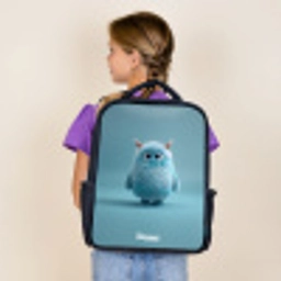Blauw pluizig monster met hoorns Rugzak - Zwart middel -sfeer5