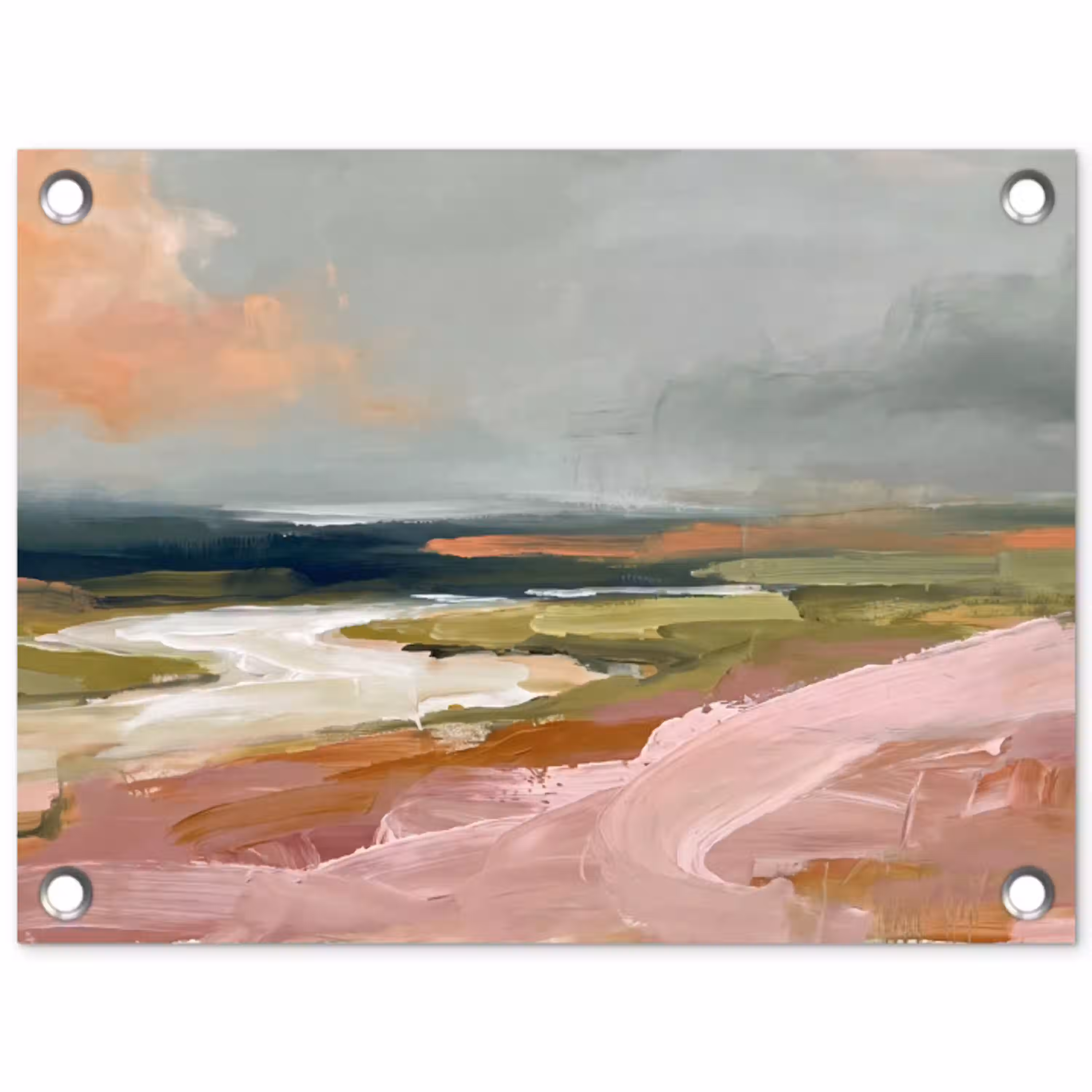 Landschap - Rivier - Abstract - Roze - Groen tuinposter los doek klein -3d