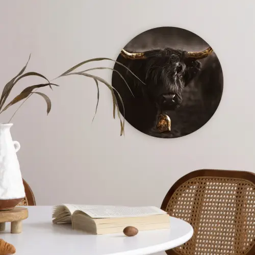 Schotse hooglander - Goud - Koebel - Hoorns - Dieren Wandcirkel kunststof plaat 5mm dik klein -sfeer4