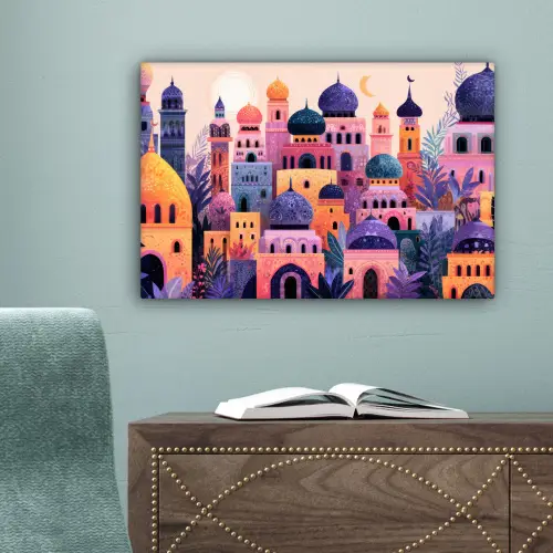 Fantasierijke stad - kleurrijk - Zon canvas 2cm klein -sfeer4