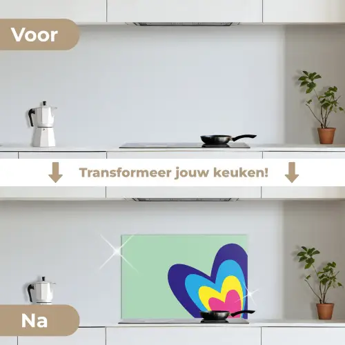 Hartjes - Kleurrijk - Valentijn keuken achterwand spatscherm klein -voor_na_NL