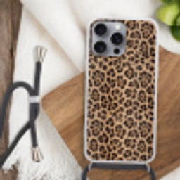 Luipaard - Vacht - Klassiek - Bruin Hoesje iPhone 16 Pro Max met koord klein -sfeer4