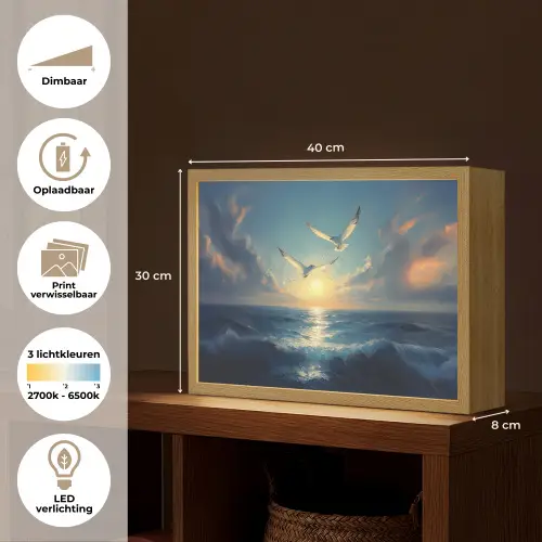 Meeuwen - Zee - Wolken -Blauw Light Box met batterij (Wandlamp) middel -USP_websiteoverzichtNL