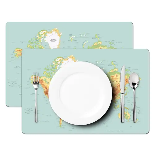 Wereldkaart - Realistisch - Blauw Placemat vinyl groot -zzsfeer2_Kitchenyeah-website