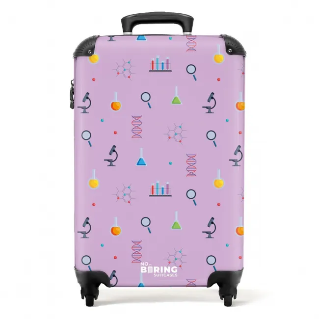 Laboratorium en wetenschapspatroon op paarse achtergrond NBS - Handbagage koffer - Kinderen Unisex middel -productfoto_recht