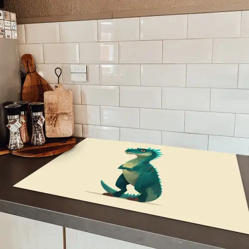 Dinosaurus - Turquoise - Stekels Inductie beschermer vinyl 3mm klein -sfeer3