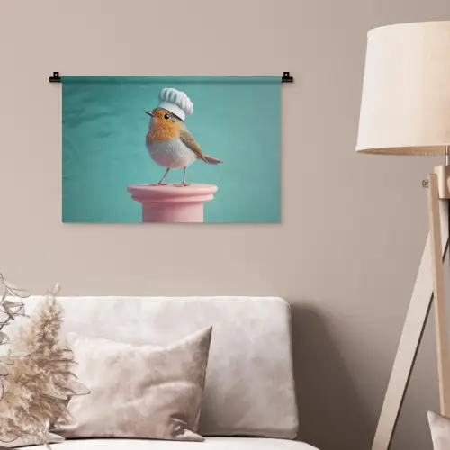 Roodborstje - Vogel - Koksmuts - Sokkel Wandkleed katoen klein -sfeer4