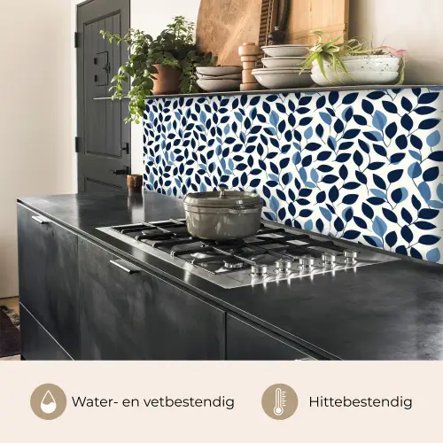 Grafisch - Bladmotief - Diepblauw keuken achterwand 2 middel 871 -usp_NL