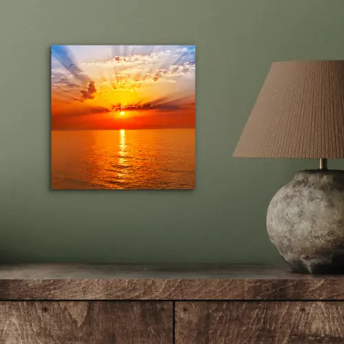 Zonsondergang - Zee - Lucht - Oranje - Horizon - Water aluminium wit klein -sfeer2