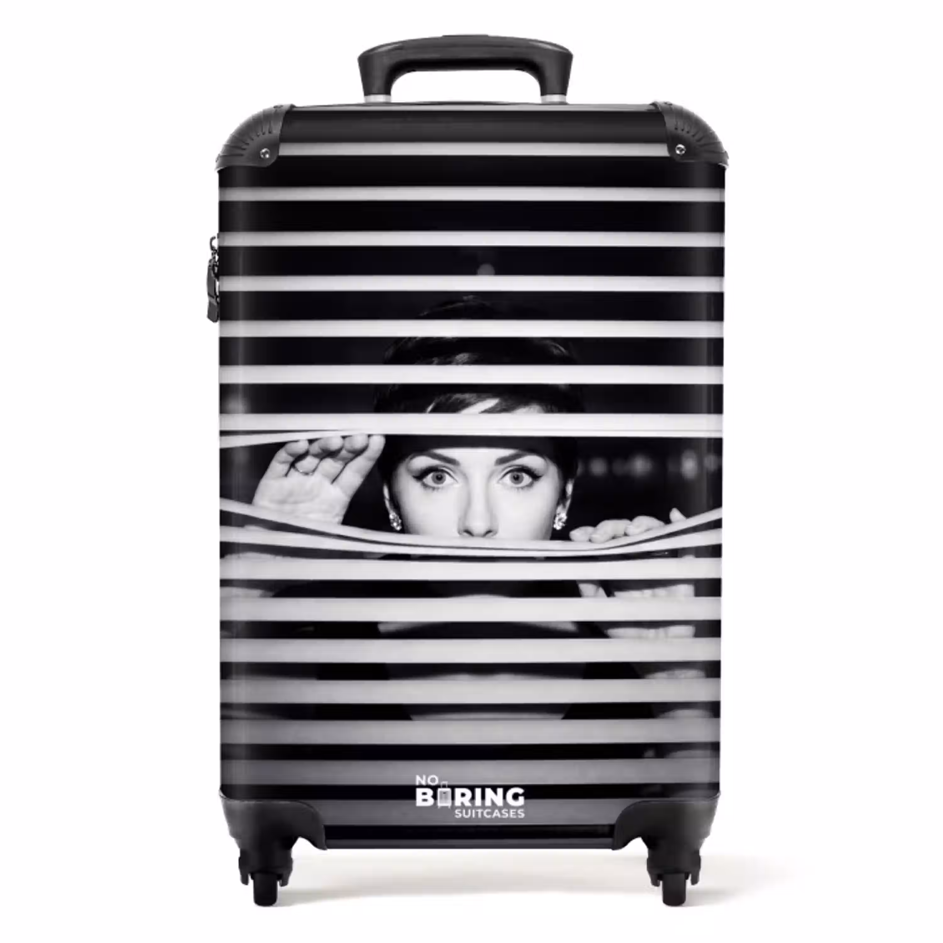 Vrouw - Jaloezieën - Portret - Zwart-wit NBS - Handbagage koffer - Volwassenen Unisex middel -productfoto_recht