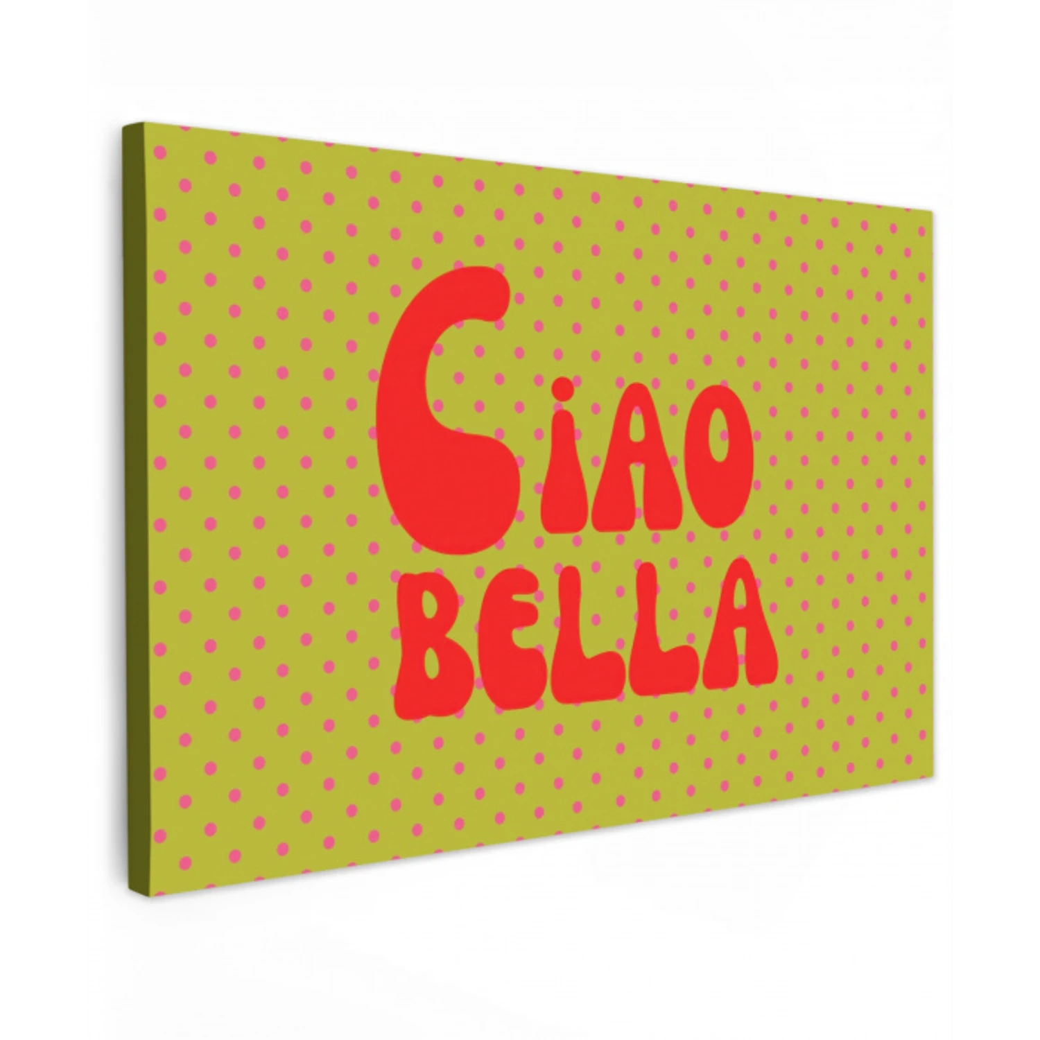 Ciao bella - Rood - Groen - Stippen Tuinposter op houten frame 2 cm dik klein -3d