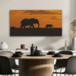 Olifanten - Savanne - Zonsondergang PET vilt middel -sfeer1