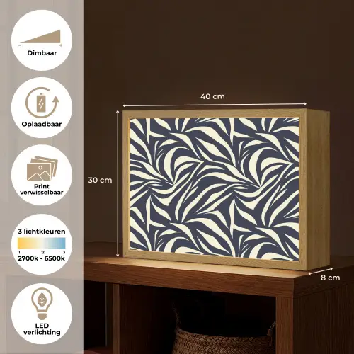 Bladvormen - Blauw - Patroon - Wit Light Box met batterij (Wandlamp) middel 907 -USP_websiteoverzichtNL