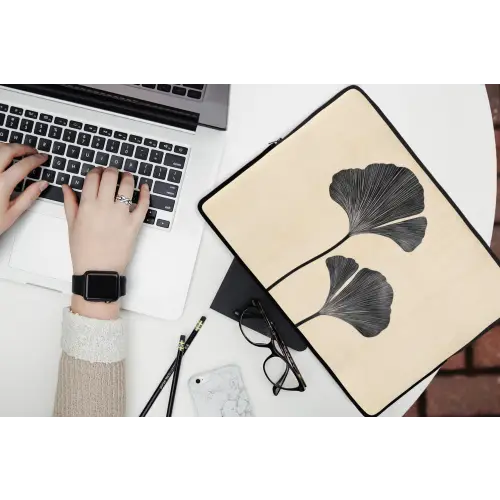 Bladeren - Minimalistisch - Zwart laptophoes neopreen klein -bureau