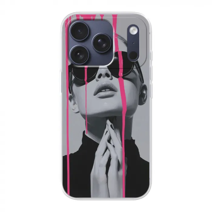 Portret - Vrouw - Zonnebril - Verfdruppels Telefoonhoesje iPhone 17 Pro klein -3d