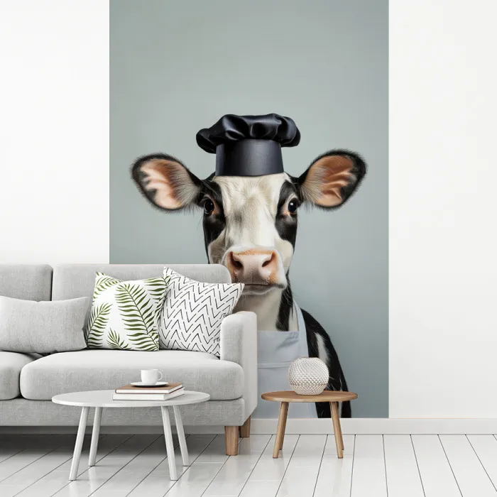 Koe - Zwart - Wit - Kok fotobehang vinyl groot -woonkamer