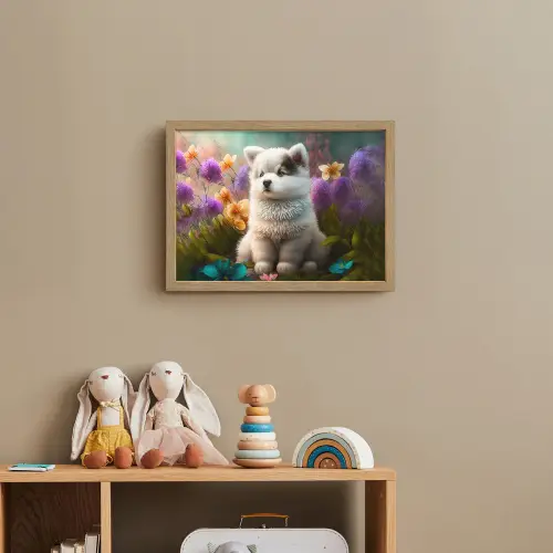 Puppy - Bloemen - Planten - Natuur - Husky Light Box met batterij (Wandlamp kind) middel -sfeer2_kind