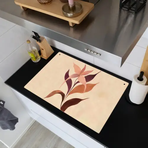 Minimalistisch - Bloem - Bladeren - Beige Inductie beschemer met haakjes klein -sfeer1