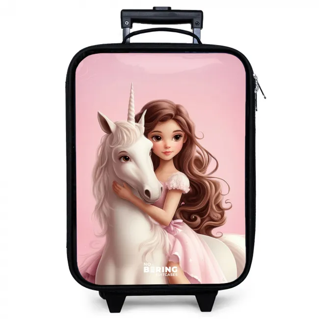 Meisje met witte eenhoorn op roze achtergrond Kinderkoffer - Zwart klein -zzz_website3d