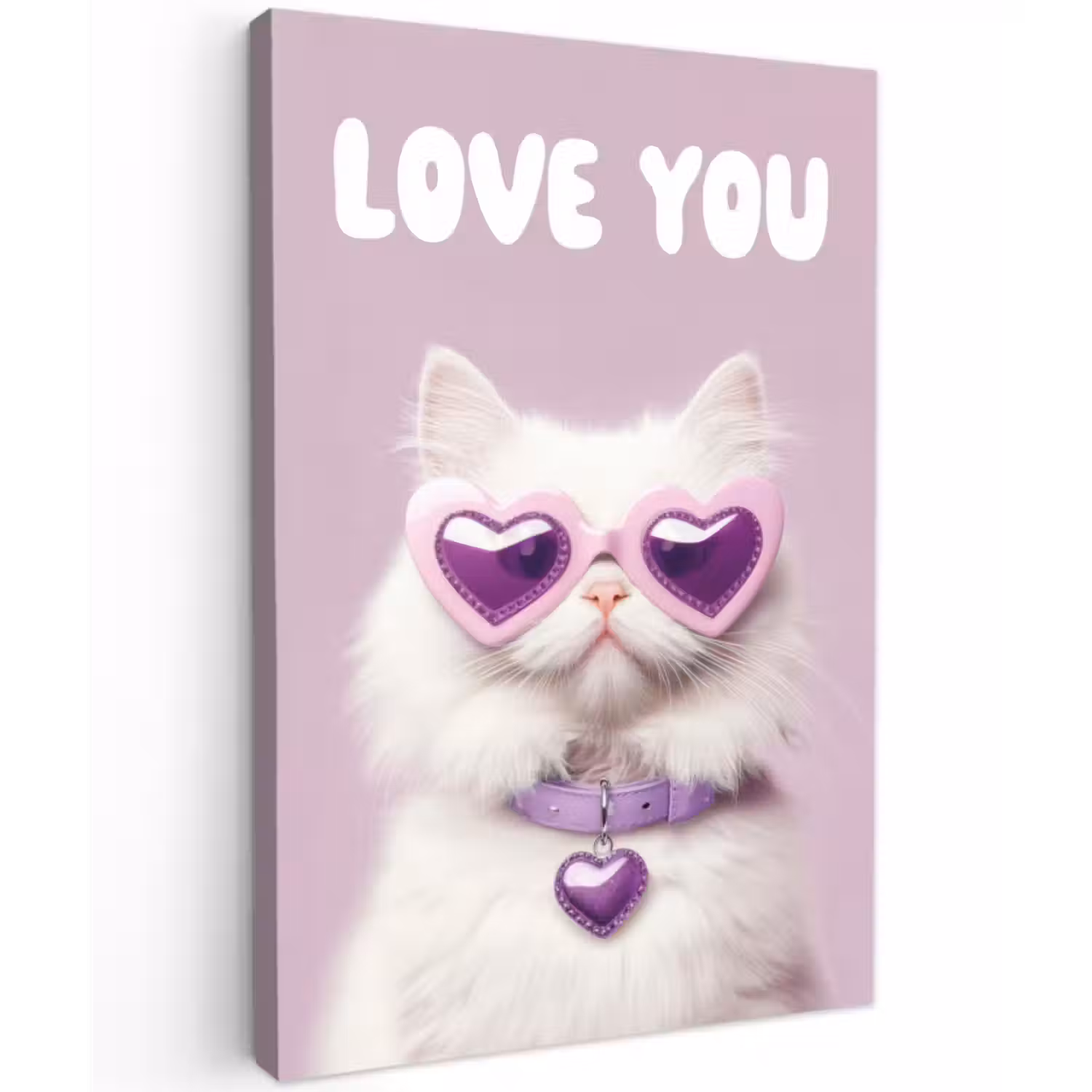 Leinwandbild - Katze - Liebe - Lila - Valentinstag