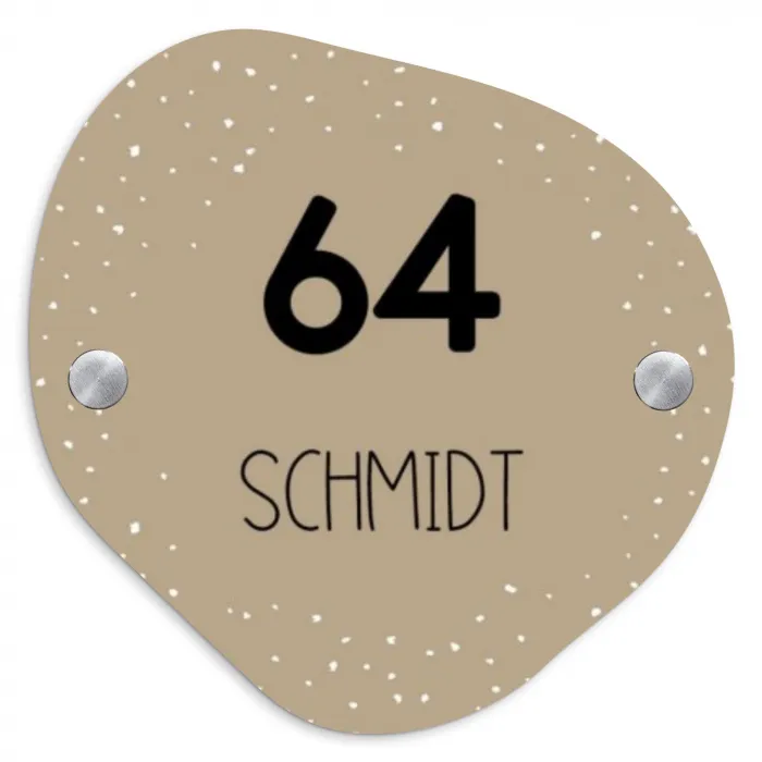 Beige met stippen - Modern Naambord Organisch middel -3d