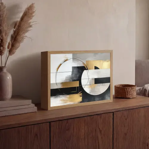 Abstract - Goud - Zilver - Vormen - Aesthetic Light Box met batterij (Wandlamp) middel -sfeer2