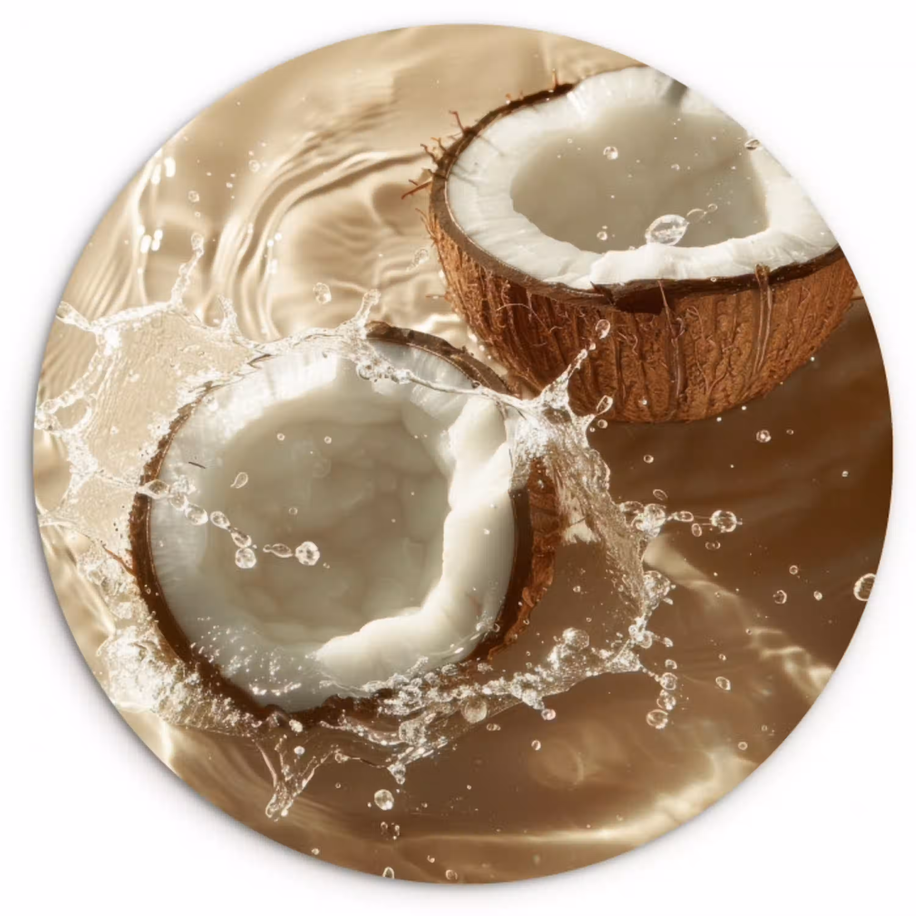 Kokosnoot - Water - Beige - Spetters Wandcirkel kunststof plaat 5mm dik klein -3d