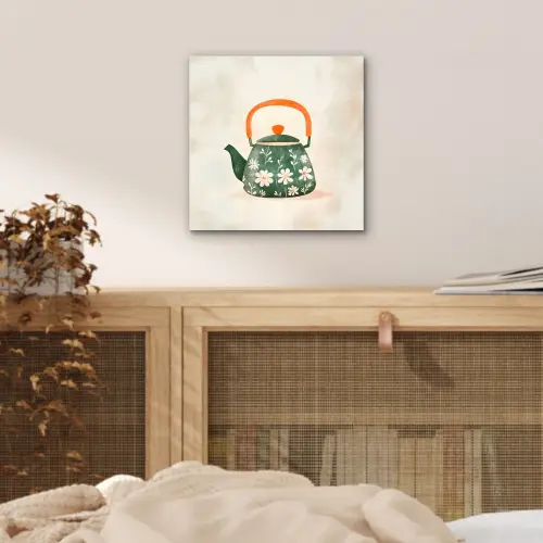 Theepot - Groen - Bloemen - Oranje aluminium wit klein -sfeer3