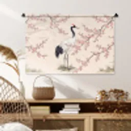 Aziatisch - Kraanvogel - Beige Wandkleed katoen middel -sfeer5