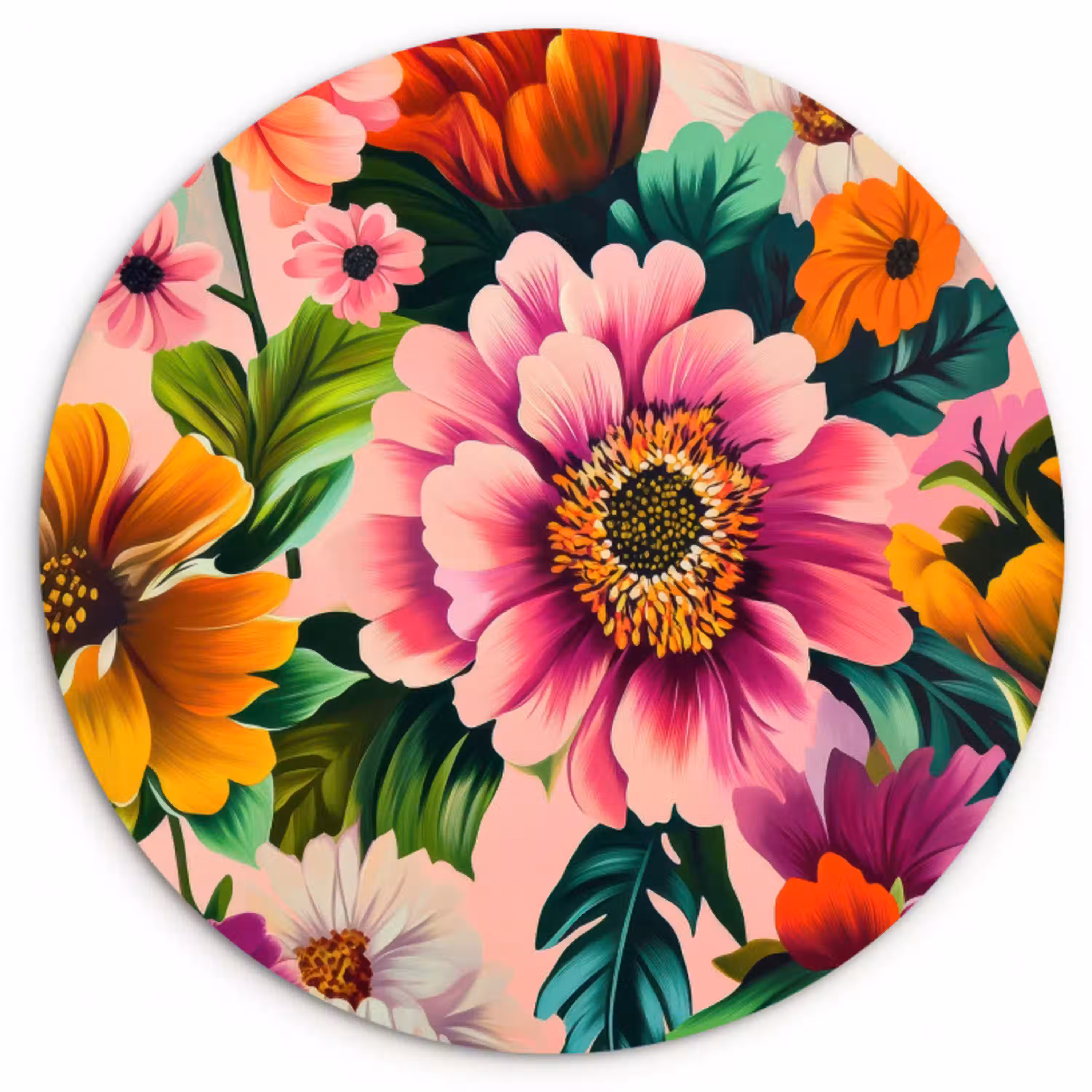 Bloemen - Kleurrijk - Roze Wandcirkel plexiglas klein -3d
