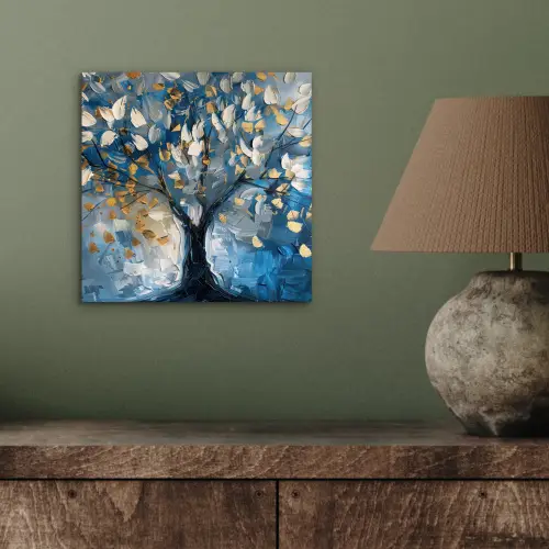 Boom - Blauw - Goud - Abstract aluminium wit klein -sfeer2