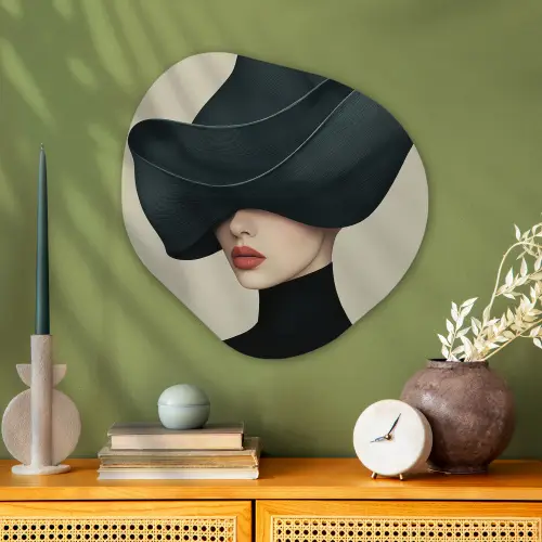 Vrouw - Groen - Hoed Wandcirkel Organisch Plexiglas middel -sfeer2