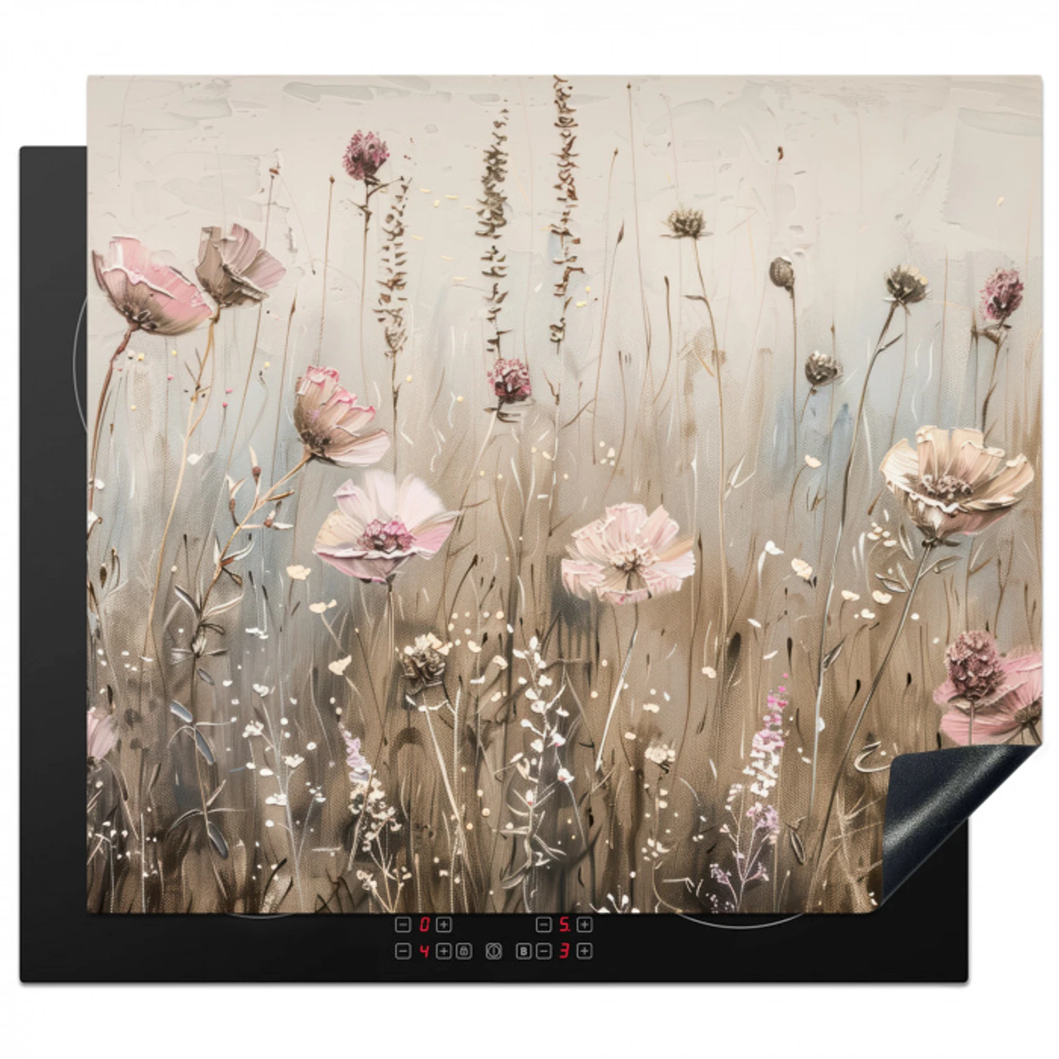 Bloemen - Roze - Modern - Beige Inductie beschermer vinyl 3mm middel -3d