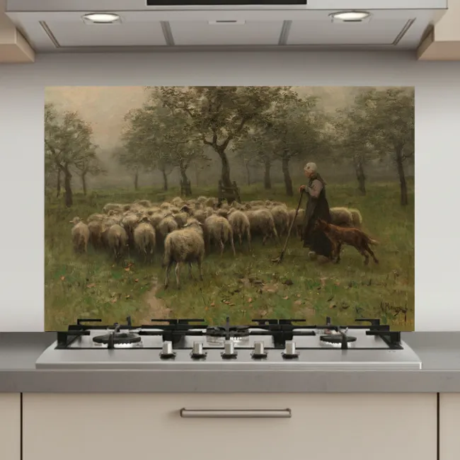 Herderin met kudde schapen - Schilderij van Anton Mauve keuken achterwand spatscherm klein -3d_website