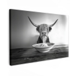 Schotse Hooglander - Spaghetti - Dieren - Zwart wit Tuinposter op houten frame 2 cm dik klein -3d