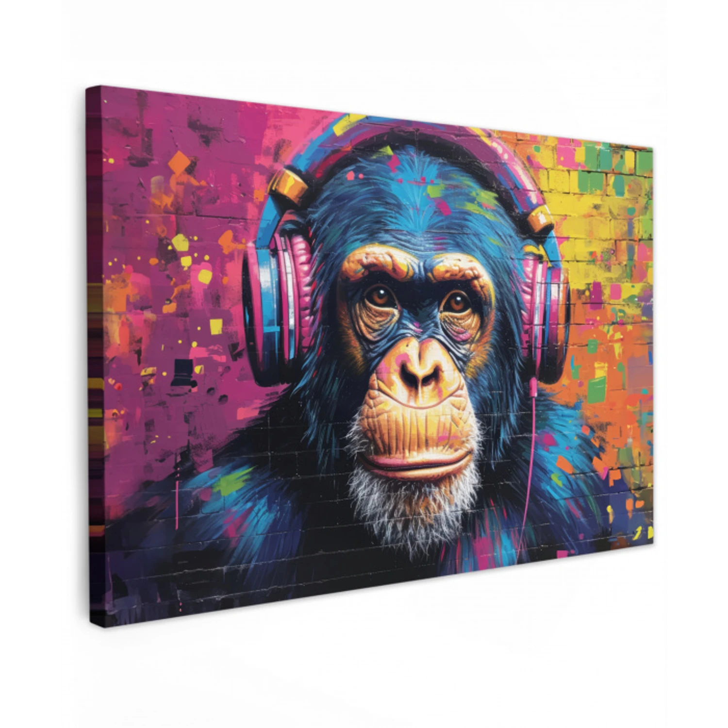 Graffiti - Chimpanzee - Street art - Koptelefoon - Aap canvas 2cm klein -z3d