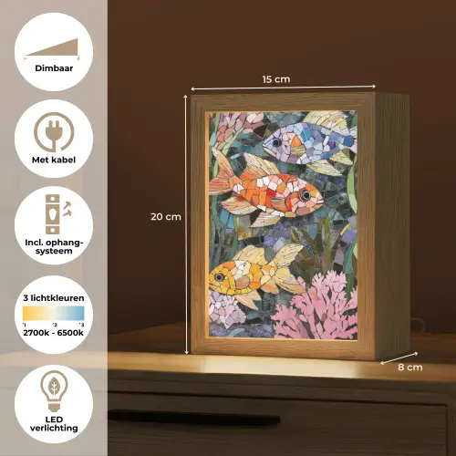 Vissen - Koraal - Zee - Mozaïek Light Box met kabel (Tafellamp) klein -USP_NL