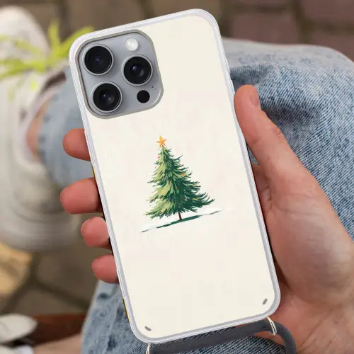Kerstboom - Illustratie - Ster - Sneeuw Hoesje iPhone 16 Pro Max met koord klein -sfeer3